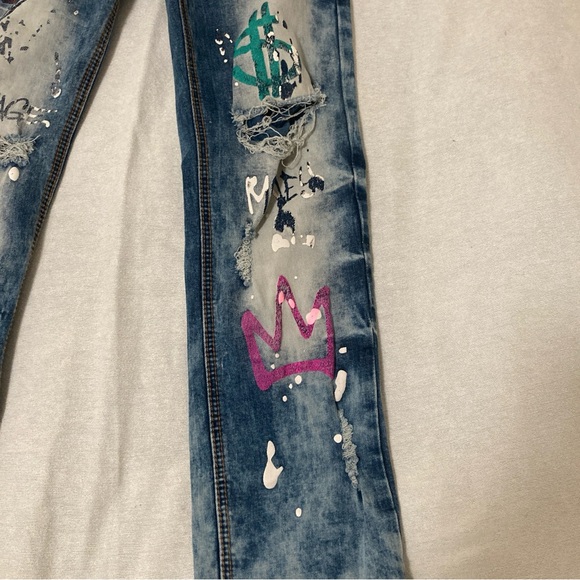 Switch Jeans Remarkable Sz 10 Kids Girls Blue Graffiti adjustable distressed - Picture 4 of 16